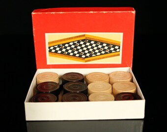 Table Game, collectible toy, vintage wooden Checkers Game, Draughts Game, tile game, complete in original box, Vintage Toys, Germany 1950s