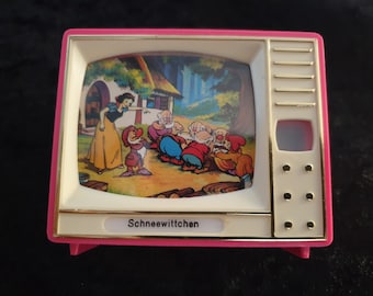 RARE vintage miniature TV, PLASTISKOP with cartoon Schneewittchen, collectible dollhouse toy, Made in Germany 1960s