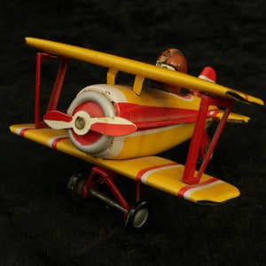 Vintage Toys, Collectible, sheet metal Toys, Miniature sheet metal biplane, Dollhouse Furniture, steel plane, Made in Germany, 1960s