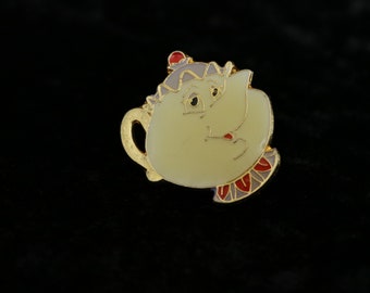 Vintage LOGO PIN, Badge, Beauty and the Beast, Elephant Madame Pottine, Mrs Potts teapot pin, Promotion Pin, Enamel Pin, Collectible button