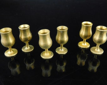 Vintage Toys, Collectible, set of 6 brass wine glasses, miniatur wine cup, for dollhouse, metal toys, vintage gift