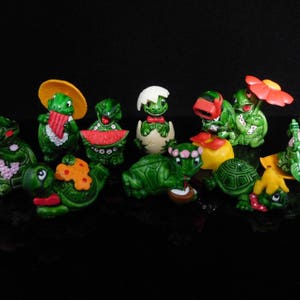 Vintage Toys, Collectible, TERRAPINS 1992, Garden Turtles, Complete Series of 10 Figures, KINDER Surprise Figurines, Cake Topper, xmas gift