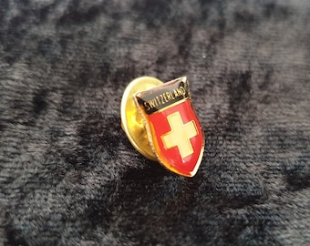 Vintage Pin, Holiday Pin, collectible toys, Switzerland flag, enamel pin from 1980s