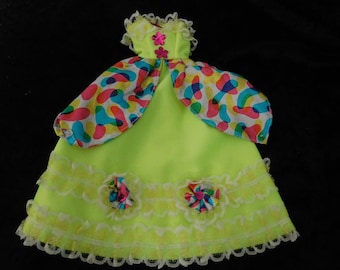 Vintage Toys, Collectible Doll Clothing, Barbie Clothing, Barbie doll accessories, Barbie dress, neon yellow dress, for dollhouse, 1980s