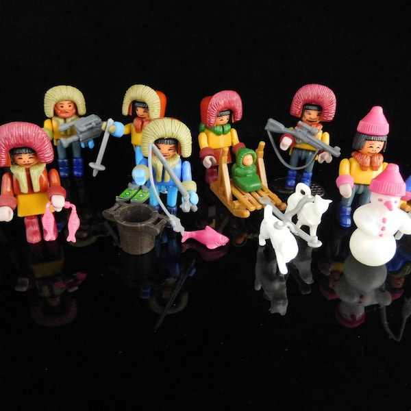 Vintage Toys, Collectible, Eskimo Miniature, Adventure Ice, Hunter, Fisher, Complete Series of 10 Figures, Vintage KINDER Surprise Figurines