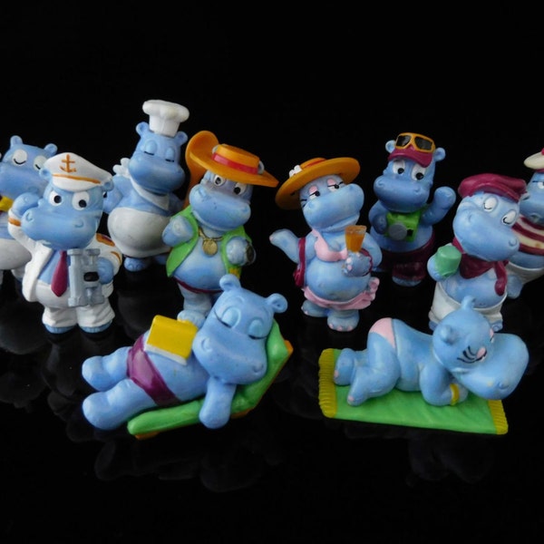 Giocattoli vintage, da collezione, crociera Happy Hippos, cuoco, chef, marinaio, marinaio, Jack, serie completa di 10 figure, figurine a sorpresa KINDER