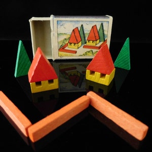 Wooden toy, wooden miniature toys, micro toys, HOUSE AND GARDEN, collectible, table game, Made in Germany, 1950s, complete in original box