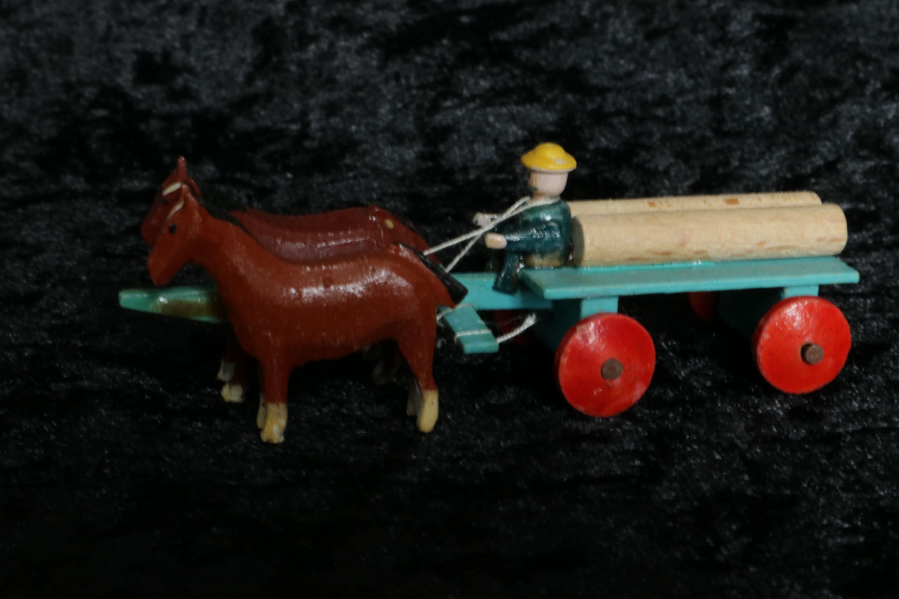 Rare Antique Wooden Toy, Wooden Miniature Toys, Horse-drawn