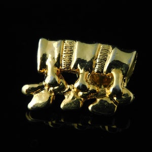 Puede incluir: Encanto de metal dorado en forma de vértebra humana. El encanto está detallado con crestas y surcos.