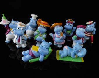 Adornos para tartas, juguetes vintage, figura coleccionable original Happy Hippos Cruise de 1991, serie completa de 10 figuras de plástico