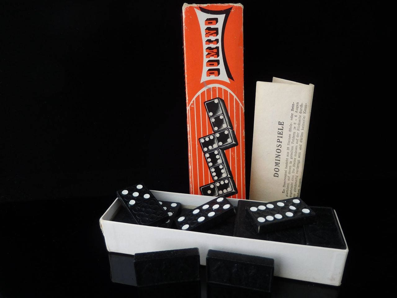 Table Game, collectible toy, vintage monkey DOMINOES Game, tile game, complete in original box, Vintage Toys, made of wood