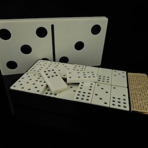 Table Game, collectible, vintage DOMINO Game, black & white Tile Game, Made in Germany, complete in original box, with manual