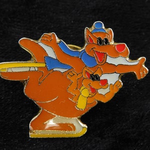 Vintage LOGO PIN, Miniature Toys, Cartoon Kangaroo, ice skating Kangaroo, enamel pin, Pinback Button, Fan pin, Patche, Badge, Comic Art