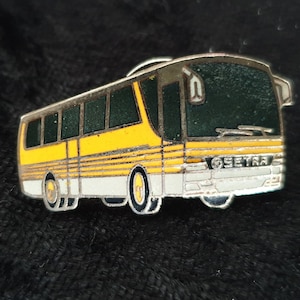 Rare promotion pin, SETRA Bus, vintage motor car gift, steel and enamel