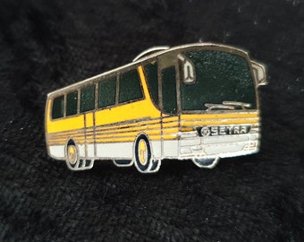 Rare promotion pin, SETRA Bus, vintage motor car gift, steel and enamel