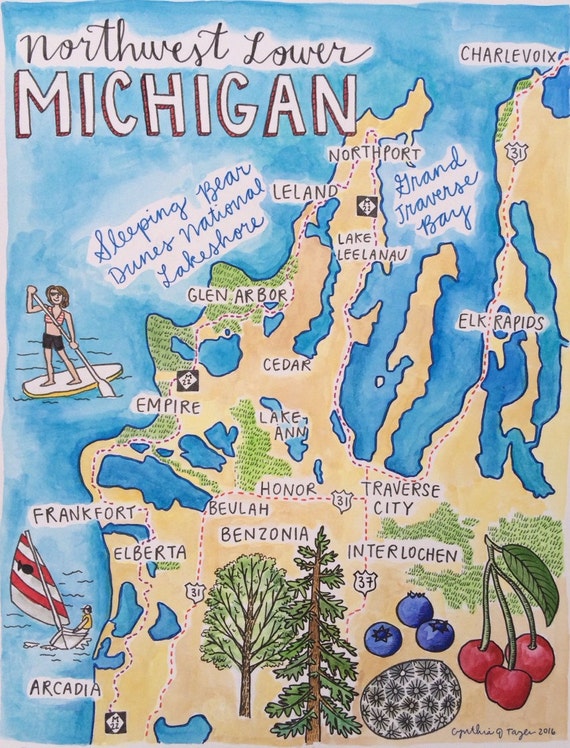Northwest Lower Michigan Map Print, 11 x 14 inches