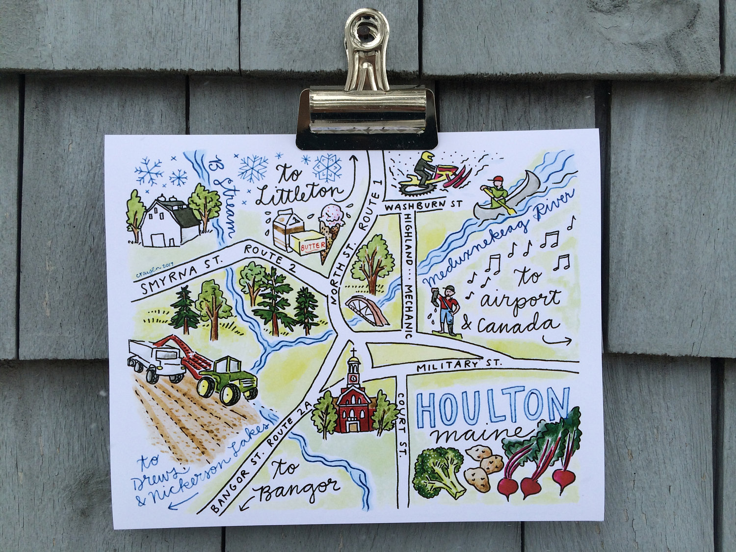 Houlton Maine, Illustrated Map Print, 8 x 10 inches