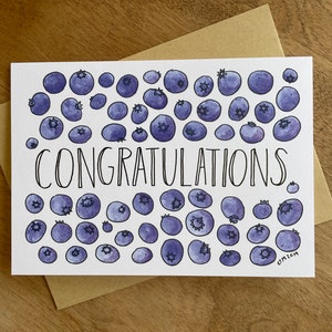 Blueberry Congratulations Greeting Card, 5 x 7 (A7), blank inside
