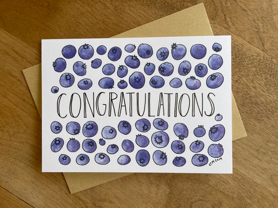 Blueberry Congratulations Greeting Card, 5 x 7 (A7), blank inside