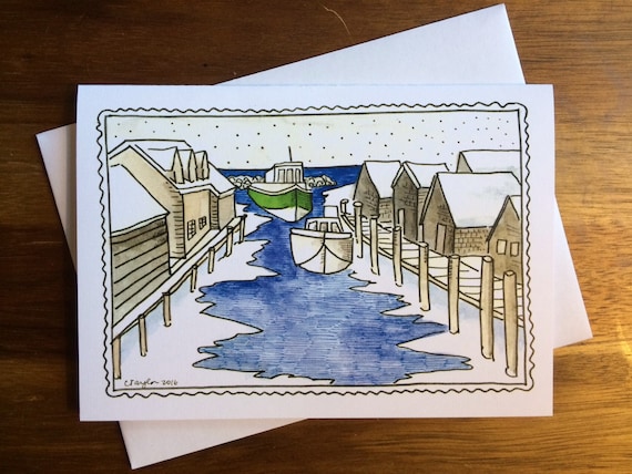 Leland Fishtown Winter Greeting Cards, 5 x 7 inches (A7), blank inside