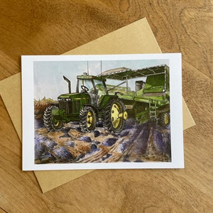 Tractor and Harvester Greeting Card, 5 x 7 (A7), blank inside