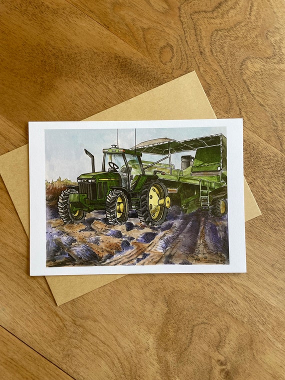 Tractor and Harvester Greeting Card, 5 x 7 (A7), blank inside