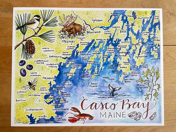 Casco Bay Illustrated Map Print