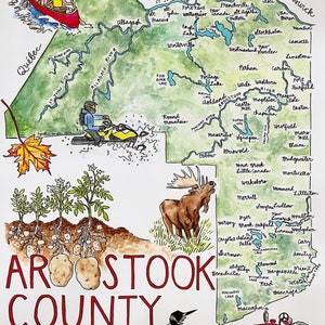 Aroostook County Illustrated Map Print, 18x24 inches