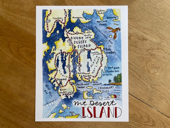 Mt. Desert Island Maine Illustrated Map, 8x10 inches