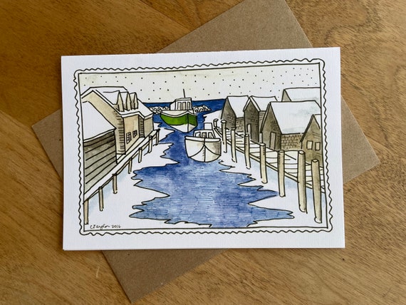 Leland Fishtown Winter Greeting Cards, 5 x 7 inches (A7), blank inside