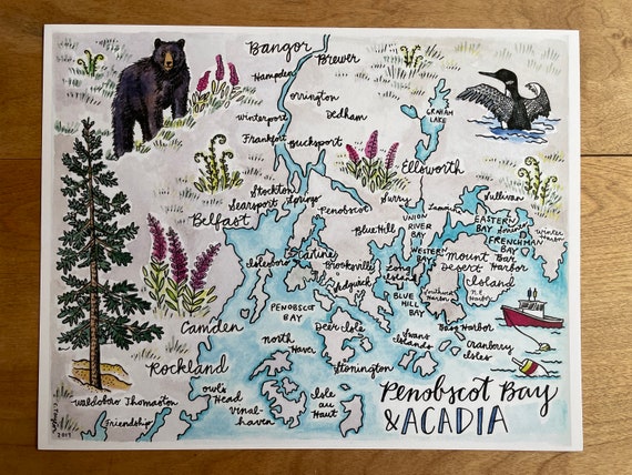 Penobscot Bay and Acadia Maine Illustrated Map