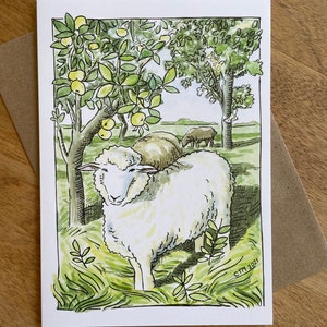 Romney Sheep in Orchard Greeting Cards (blank inside), 5x7 inches, A7