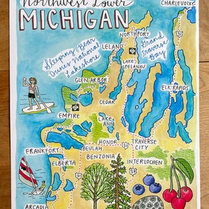 Northwest Lower Michigan Map Print, 11 x 14 inches