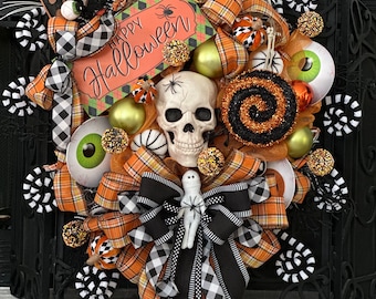 Halloween skeleton wreath
