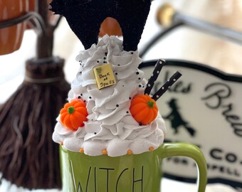 Black cat mug topper/ Halloween decor/ tiered tray decor