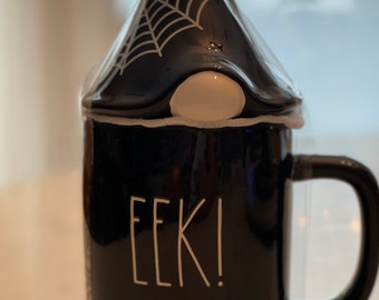 Rae Dunn “EEK” mug and topper