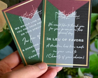 In lieu of favors card, Islamic wedding favor, charity donation cards, all profits donated