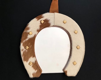 Mid-Century Mirror Cowhide Leather, Rodeo, Cowboy Lovers