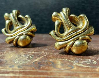 Gold Oversized Earrings, Baroque Style Clips From the 80s Fashion Show.