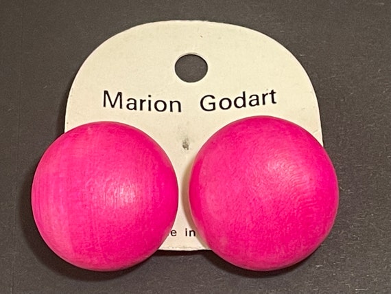 Marion Godart Wood Clip On Earrings, Fuchsia / Bl… - image 2