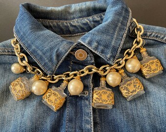 Jacky de G Necklace, Chunky Beaded Chocker with Tiny Glass Bottles