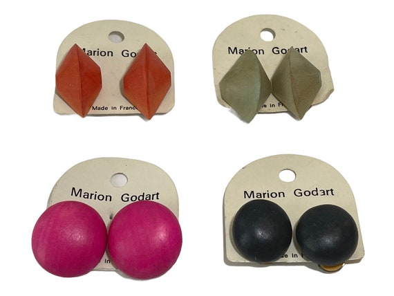 Marion Godart Wood Clip On Earrings, Fuchsia / Bl… - image 1