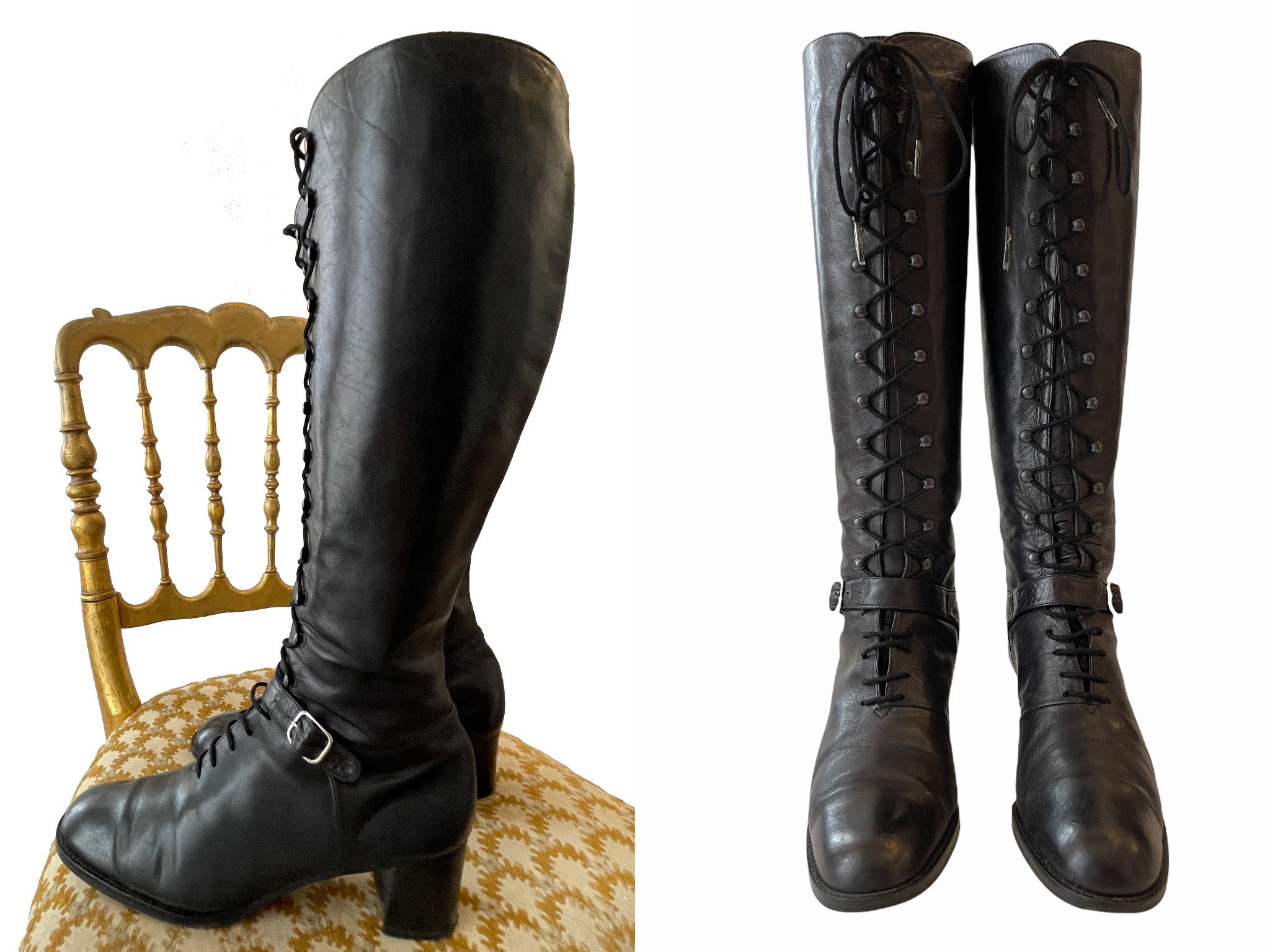 Chaussures Chaussures femme Bottes Bottes déquitation Sz 7.5 vintage Tall Brown Genuine Leather Nine West Lace Up Flat Riding Boots. 