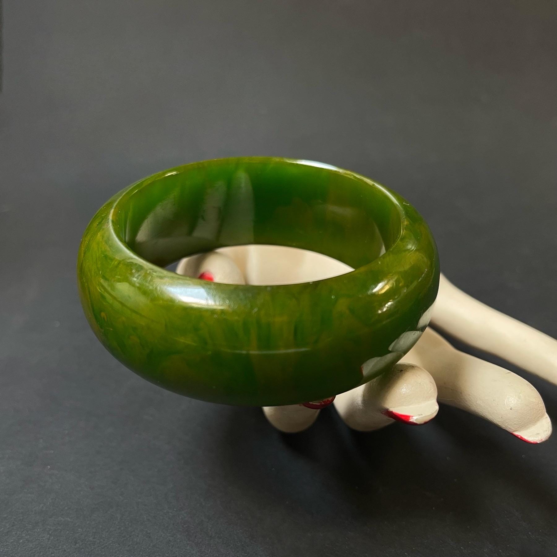 Bracelet Bakélite Marbré Vert Foncé - Vintage, Occasion En Bon état