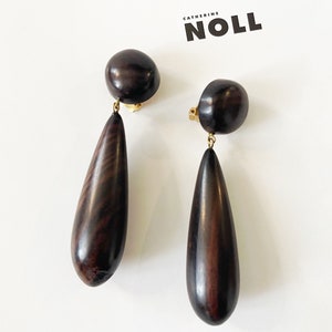 Boucles D'oreille Clips Vintage Années 70 - Pendants En Bois Et Laiton, Parfait état, Occasion