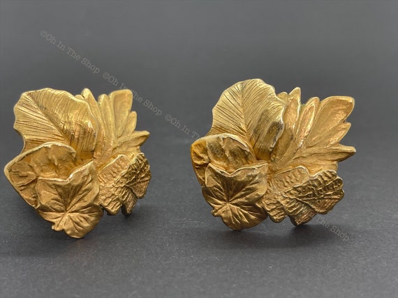 Agatha Paris Earrings Golden Oversized Leafs Clip on. Etsy