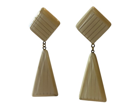 Vintage Long Dangle earring, Pale Yellow Lucite - image 2