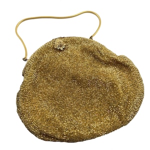 ヴィンテージビーズクラッチ：フランス製ハンドメイドラインストーンイブニングバッグ