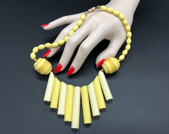 Gele Galalithe-kralenketting, vintage popontwerp uit de jaren 60.