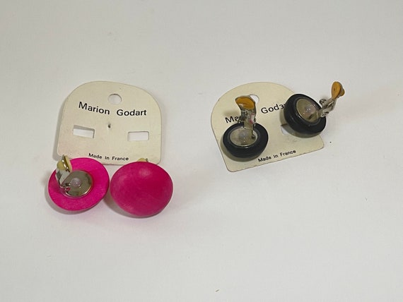 Marion Godart Wood Clip On Earrings, Fuchsia / Bl… - image 9